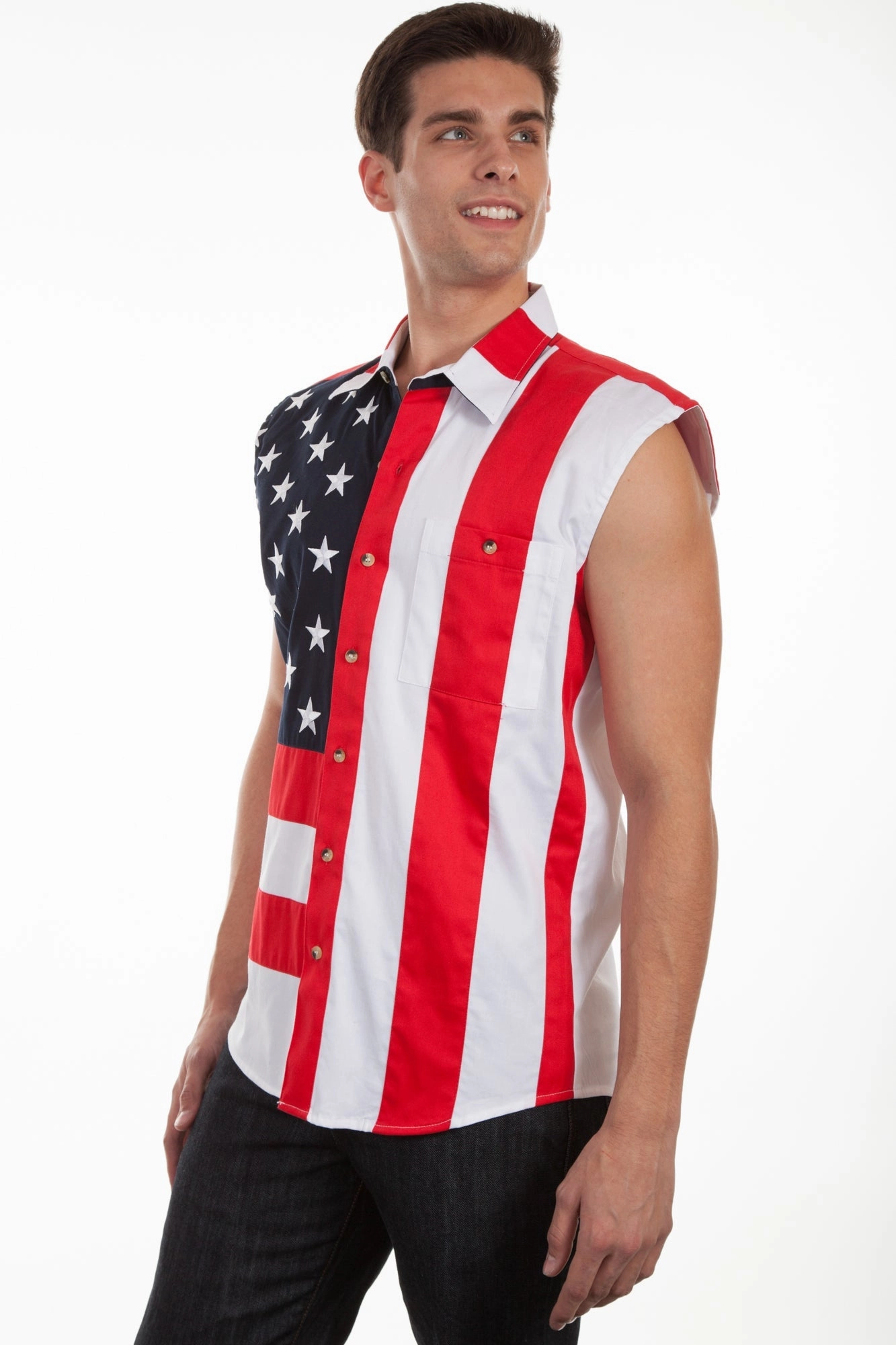 Scully Mens Red 100% Cotton Patriotic S/L Shirt Seasonal Trend Flexible Material