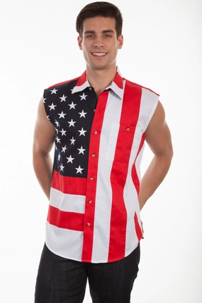 Casual Elegance Scully Mens Red 100% Cotton Patriotic S/L Shirt Minimal Design Refined Aesthetic Scully Mens Red 100% Cotton Patriotic S/L Shirt