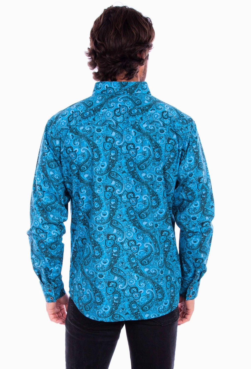 Scully Mens Worn Outs Paisley Aqua 100% Cotton L/S Shirt Bold Pattern