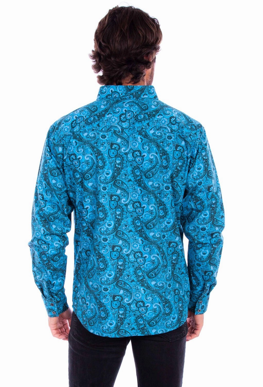 Scully Mens Worn Outs Paisley Aqua 100% Cotton L/S Shirt Designer Look Must-Have Item