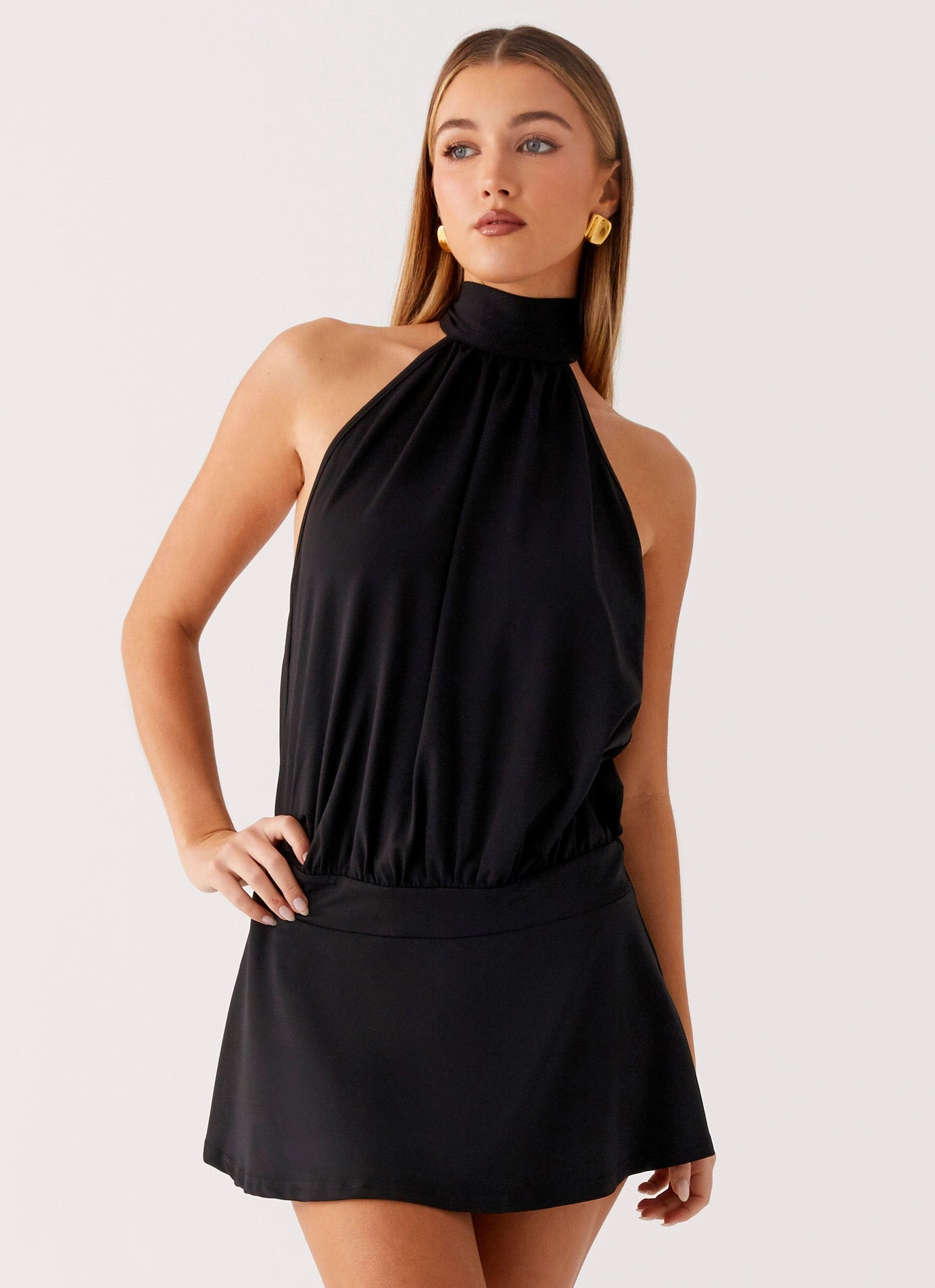 Valor Mini Dress - Black Earth-Tone Subtle Flow