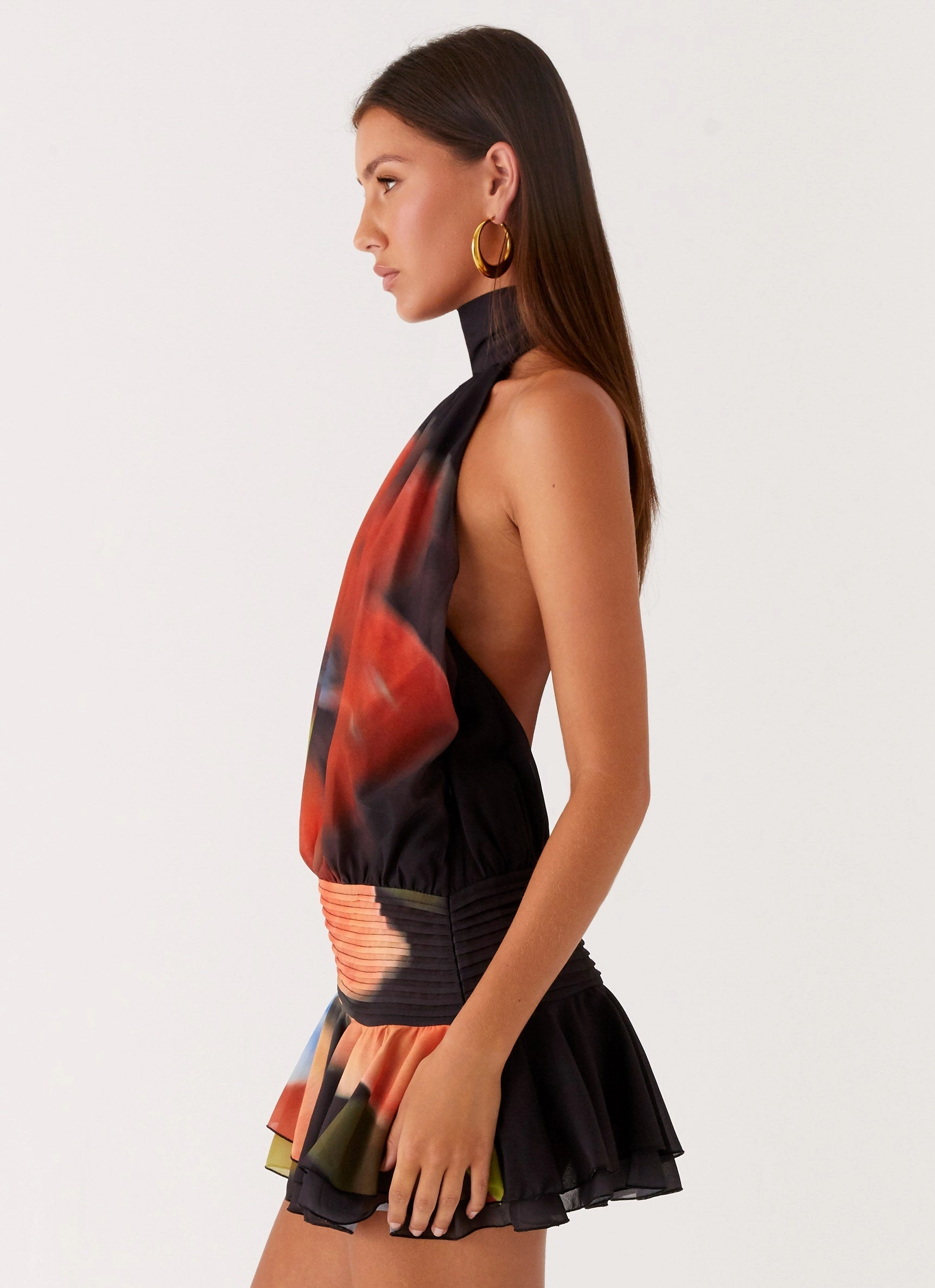 Willow Chiffon Mini Dress - Moody Floral Cap-Sleeve Bow-Detail
