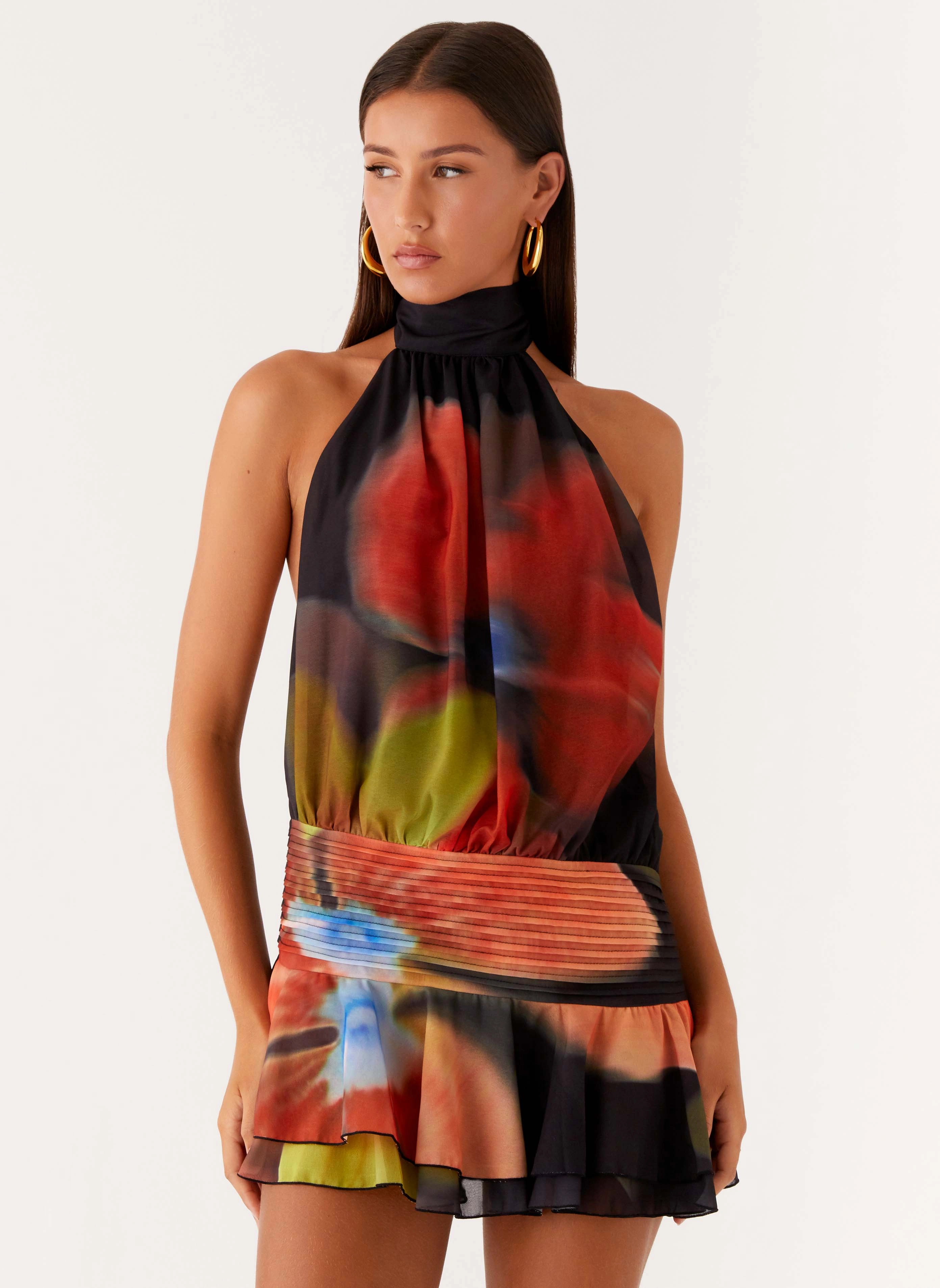 Willow Chiffon Mini Dress - Moody Floral Casual chic dress
