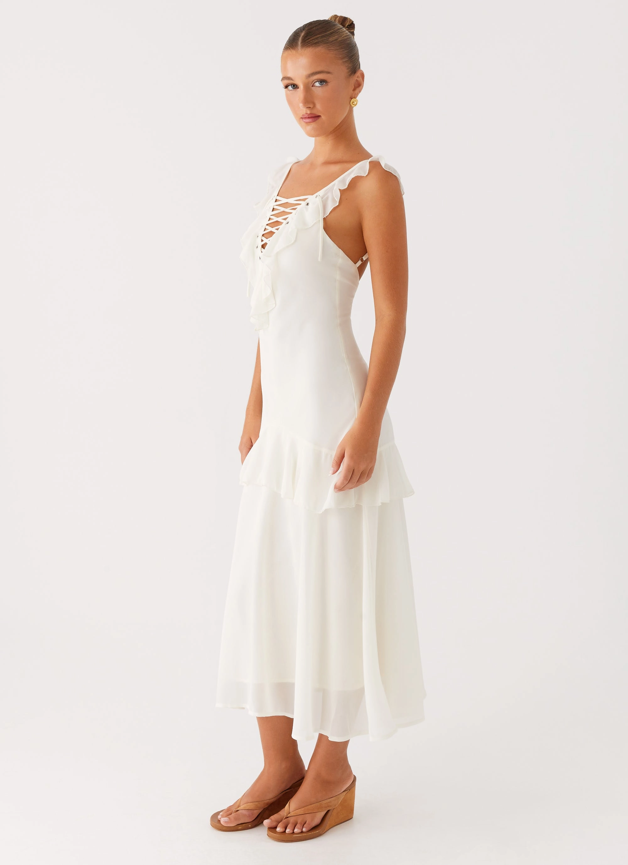 Celie Midi Dress - Ivory Velvet-Touch Water-resistant