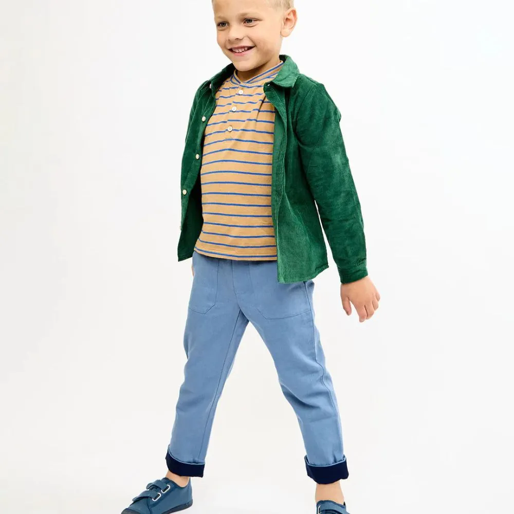 Chambray Grow Pants with Navy Cuff