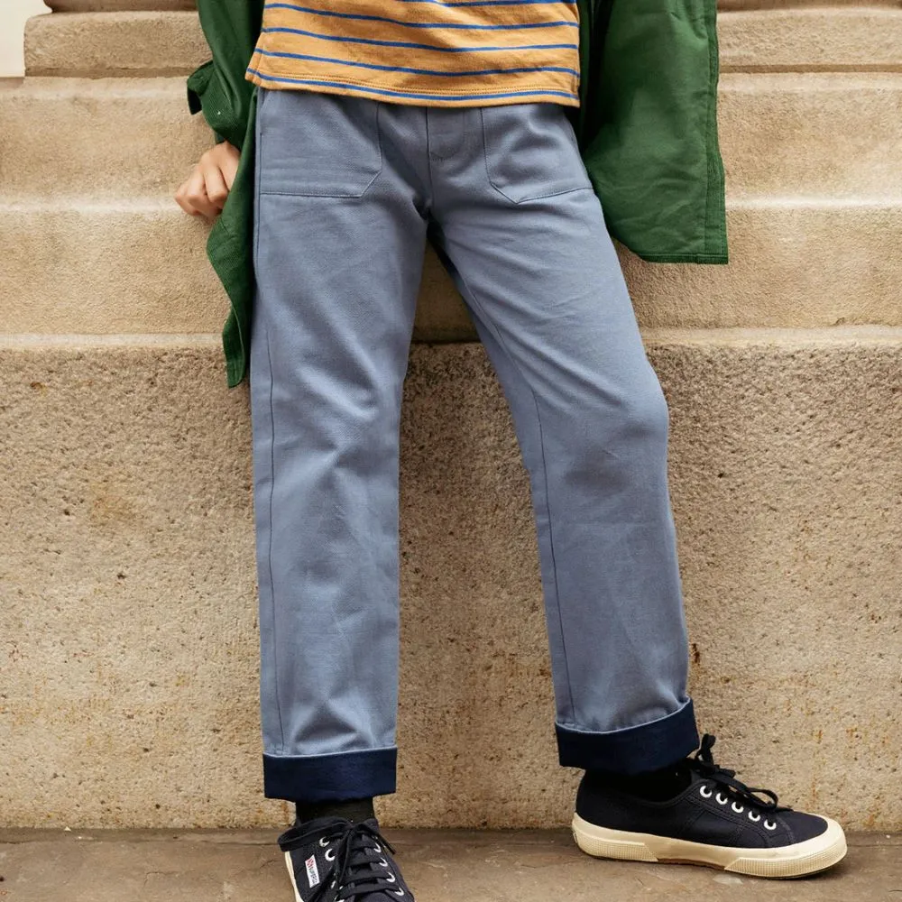 Chambray Grow Pants with Navy Cuff