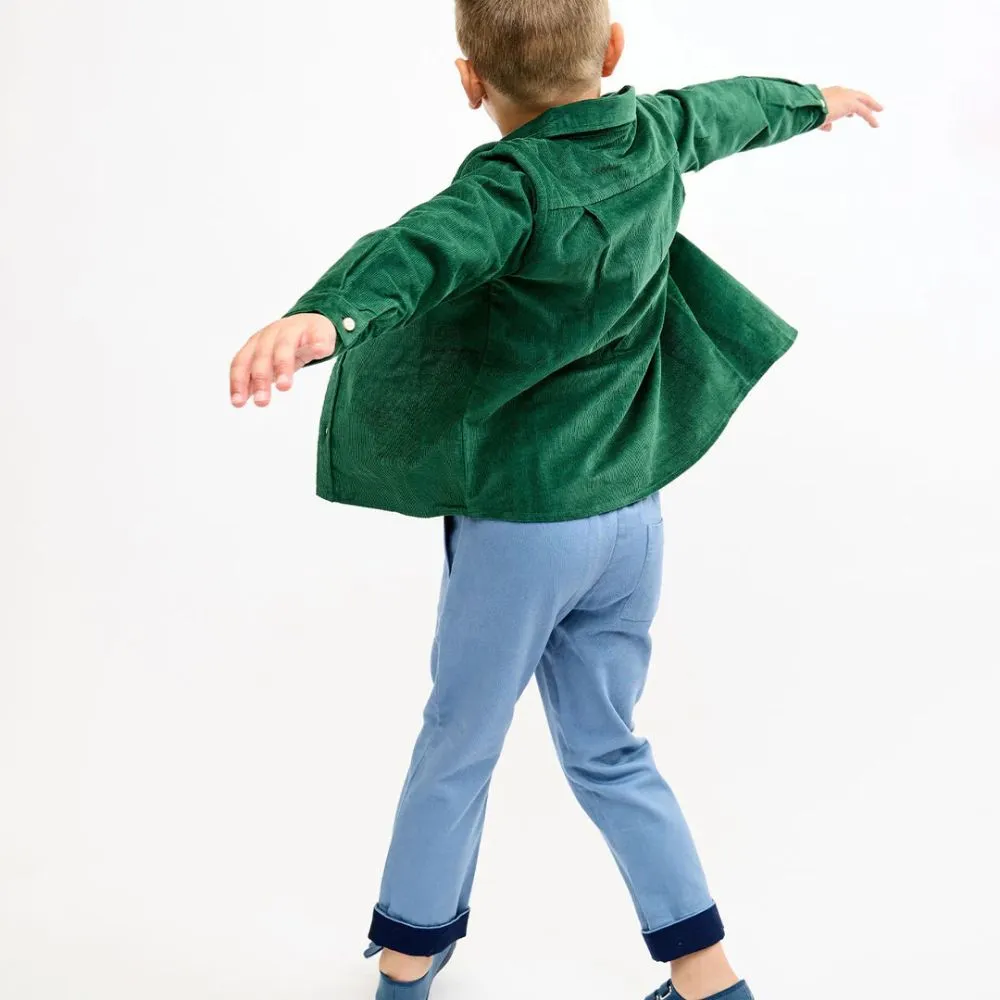 Chambray Grow Pants with Navy Cuff