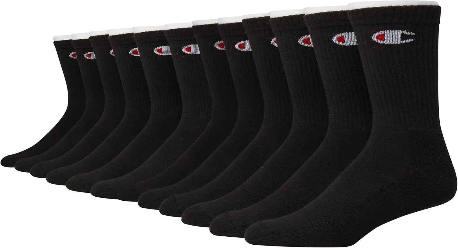 Champion Men's Double Dry Moisture Wicking Crew Socks; 6, 8, 12 Packs Available