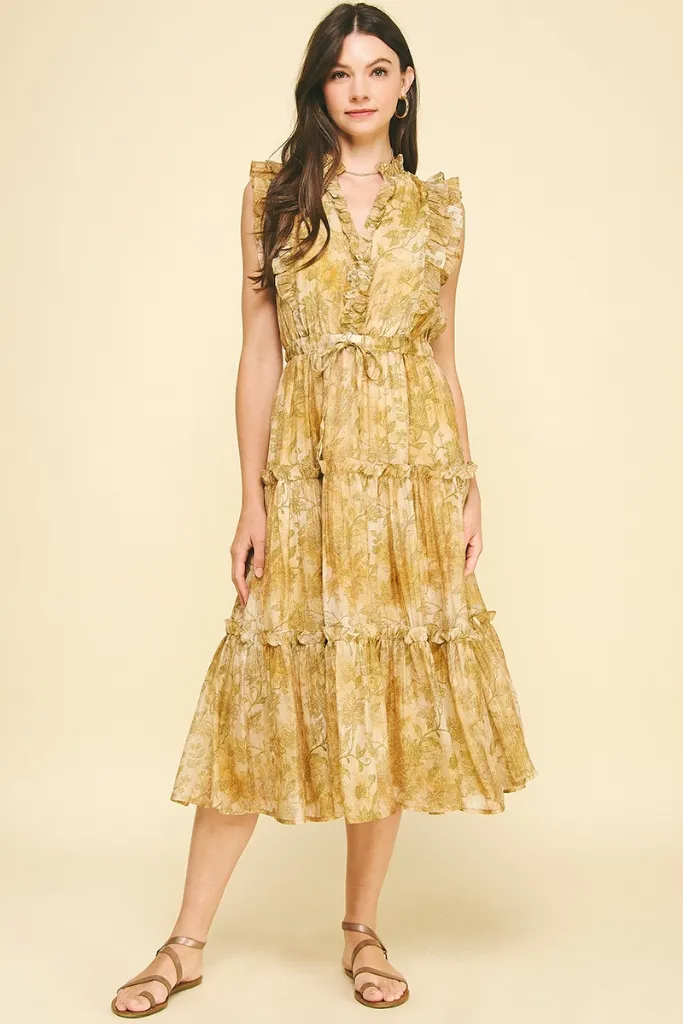 Charlotte Ruffle Tiered Midi Dress Premium Quality