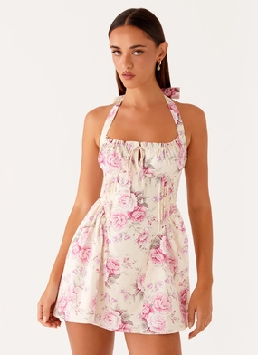 Charming Fit Rosalie Halter Mini Dress - Vintage Pink Floral Rosalie Halter Mini Dress - Vintage Pink Floral Polished and Elegant