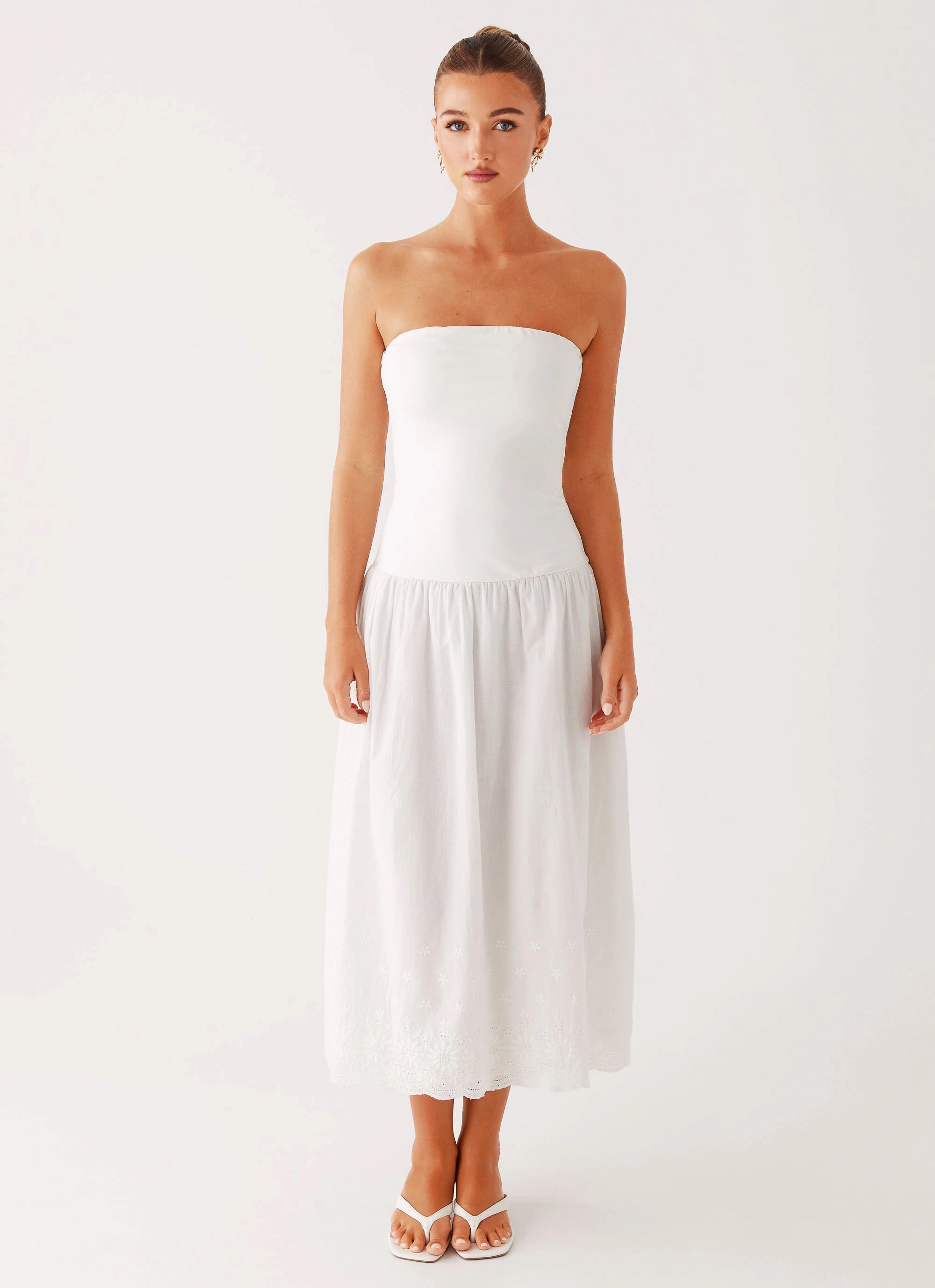 Warranty-Included Cherry Skies Midi Dress - White