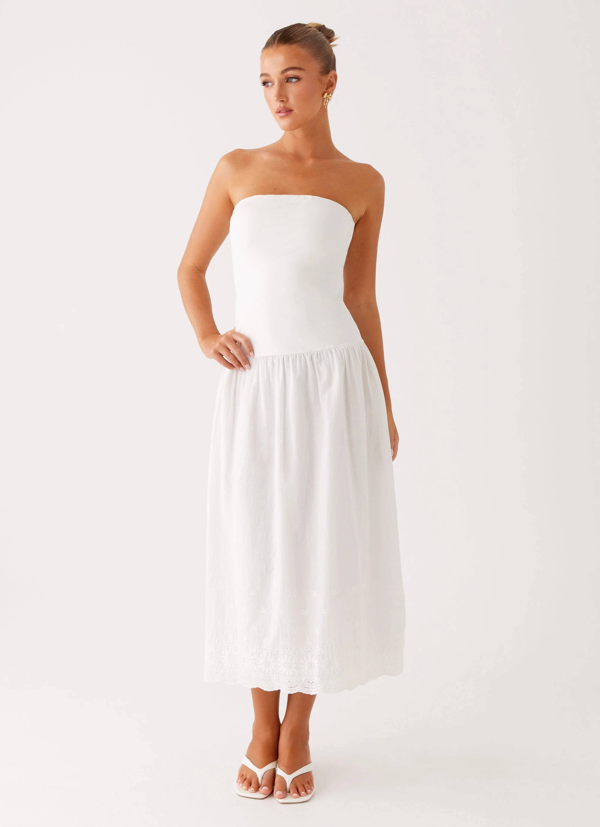 Dew Tone Cherry Skies Midi Dress - White