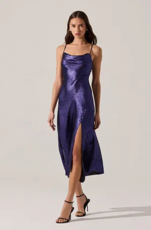 Chic and Cozy Wear Gaia Metallic Midi Dress in Purple Gaia Metallic Midi Dress in Purple Smart Tones Chic and Elegant