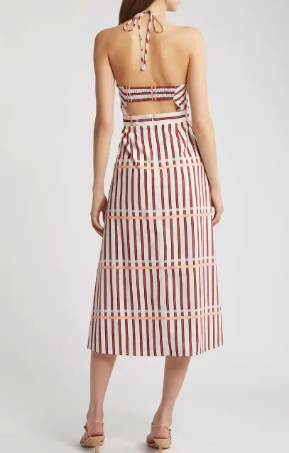 Midi-Length St. Tropez Midi Dress in Coral Reef Stripe