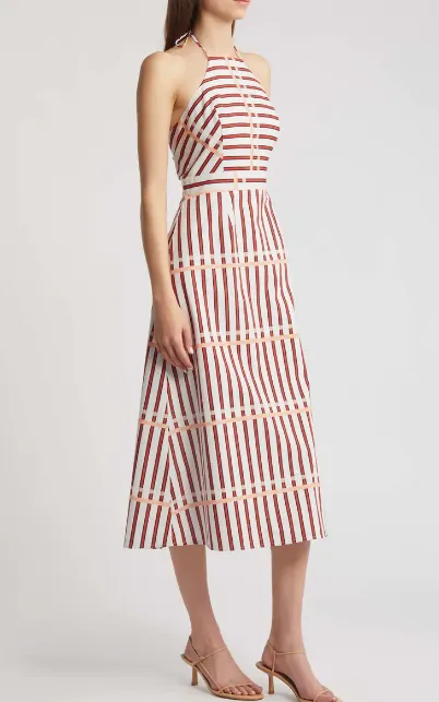 Bodycon-Fit St. Tropez Midi Dress in Coral Reef Stripe