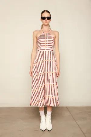 Chic apparel St. Tropez Midi Dress in Coral Reef Stripe Work Option Stylish Layer St. Tropez Midi Dress in Coral Reef Stripe