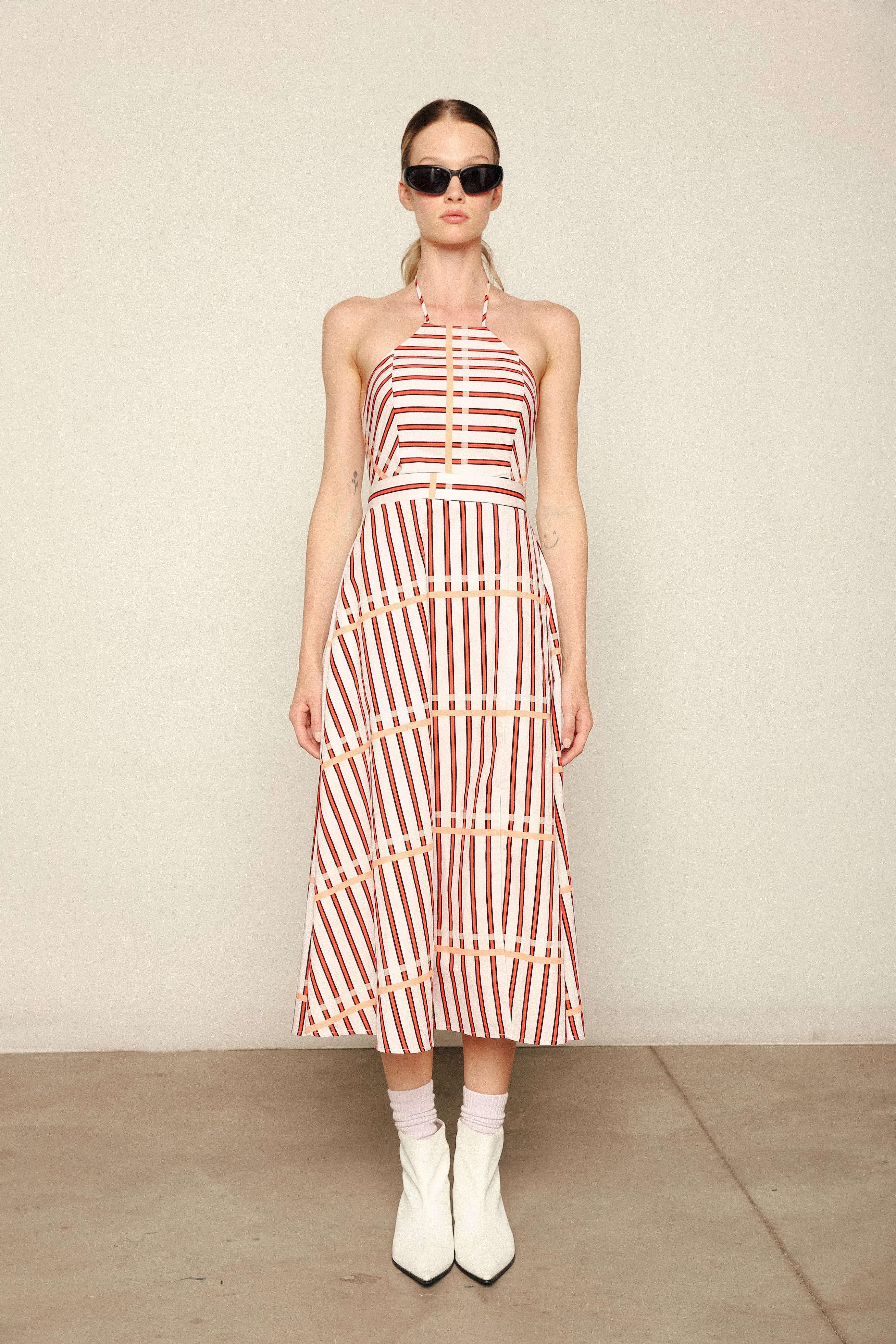 Work Option Stylish Layer St. Tropez Midi Dress in Coral Reef Stripe