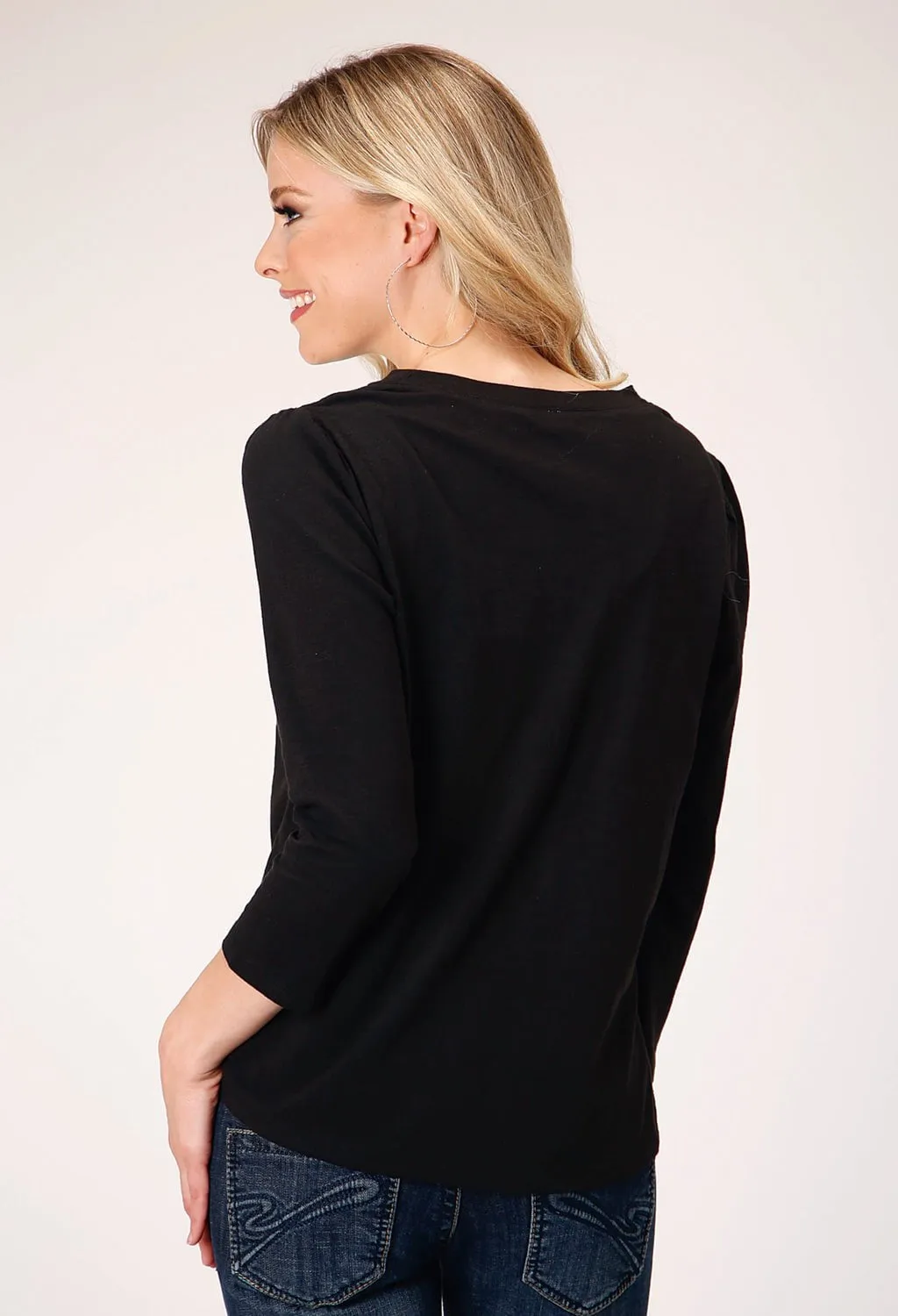 Warm Weather Wear Roper Womens Curved Yokes Black 100% Cotton S/S T-Shirt