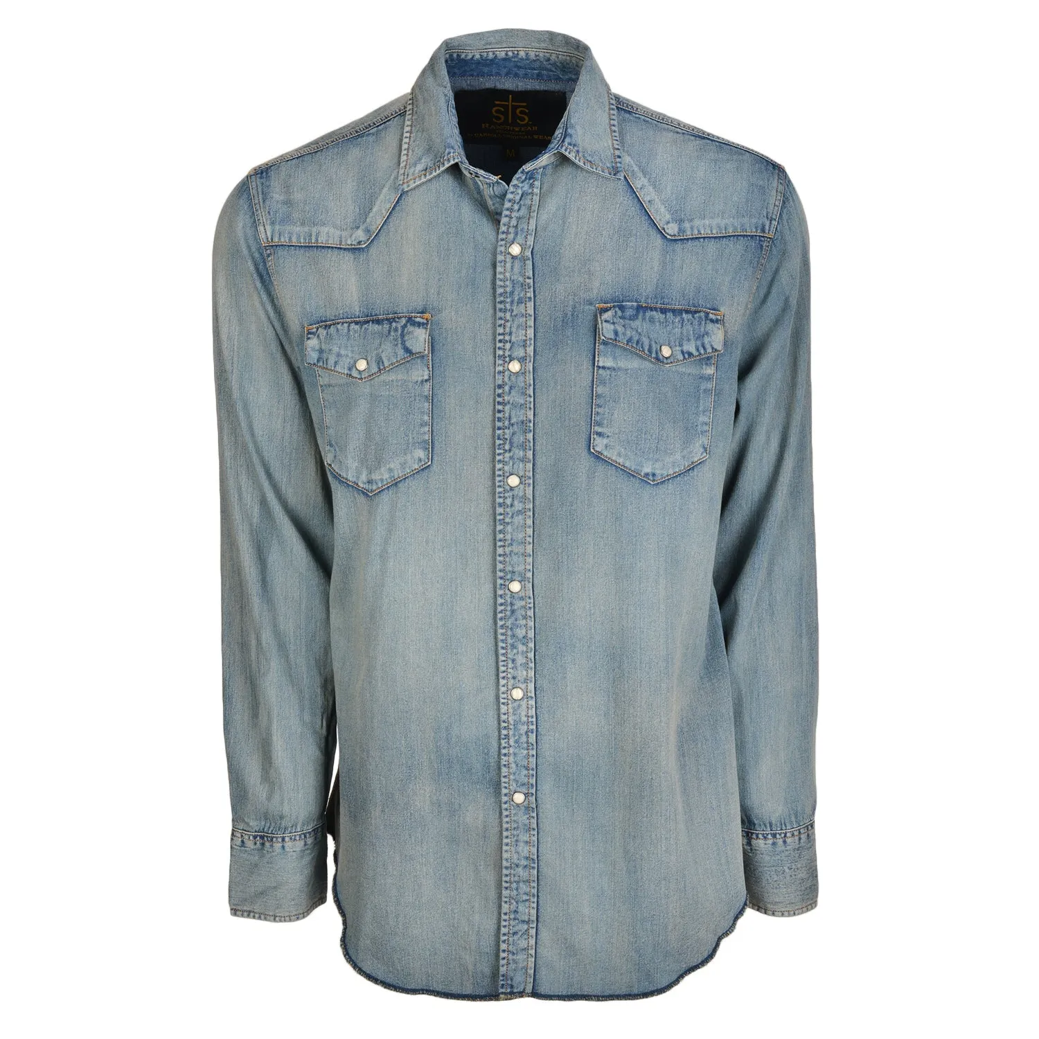 No Chafe Edging STS Ranchwear Mens Mcrea Stone Washed Denim 100% Cotton L/S Shirt