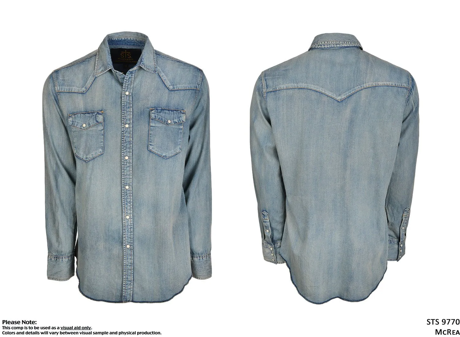 Festival Fashion Camouflage Print STS Ranchwear Mens Mcrea Stone Washed Denim 100% Cotton L/S Shirt