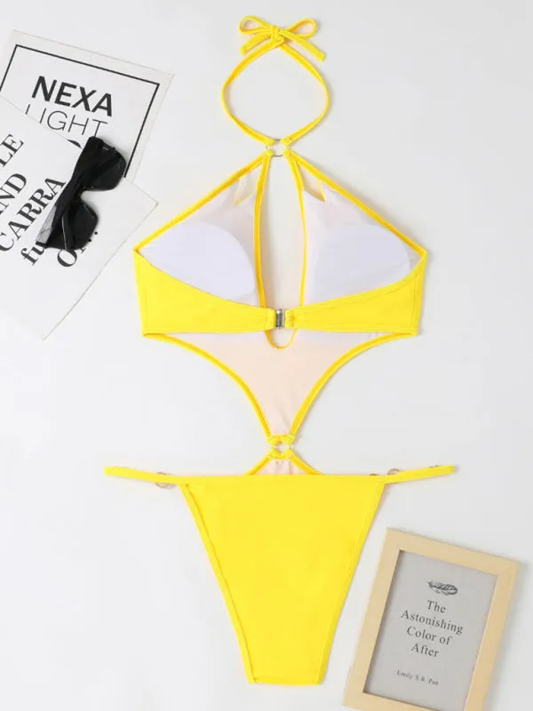 Chic Confidence: Halter Neck One Piece - Wireless Bra, Cutout Bust