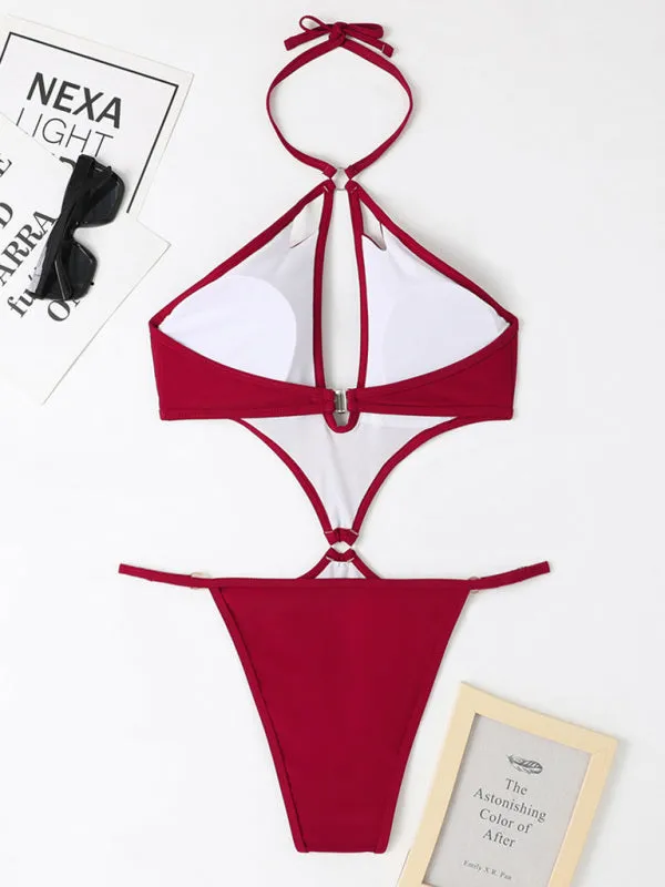 Chic Confidence: Halter Neck One Piece - Wireless Bra, Cutout Bust