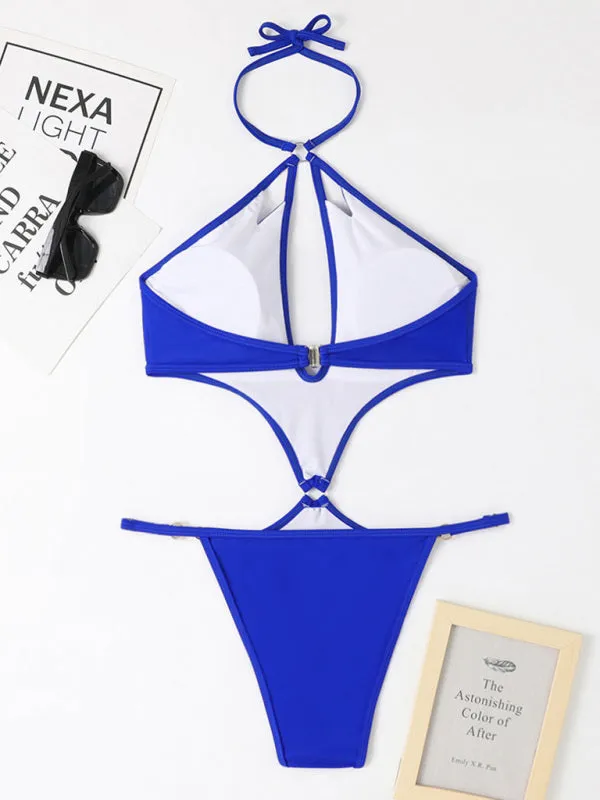 Chic Confidence: Halter Neck One Piece - Wireless Bra, Cutout Bust