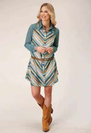 Chic Cut Roper Womens Watercolor Stripe Multi-Color 100% Polyester L/S Dress Easy Fit Design Light Comfort Roper Womens Watercolor Stripe Multi-Color 100% Polyester L/S Dress