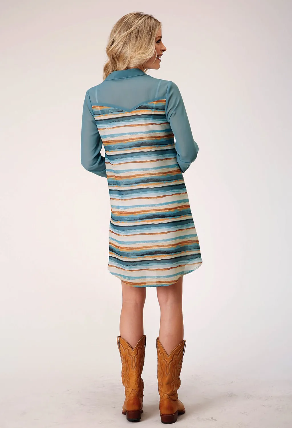 Trendy Evening Stroll Roper Womens Watercolor Stripe Multi-Color 100% Polyester L/S Dress