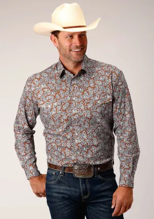 Chic Design Roper Mens Copper Spring Paisley Orange 100% Cotton L/S Shirt Graduation Attire Roper Mens Copper Spring Paisley Orange 100% Cotton L/S Shirt