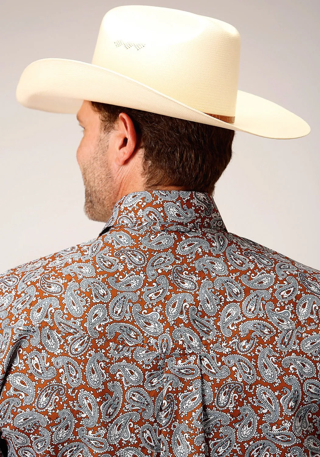 Roper Mens Copper Spring Paisley Orange 100% Cotton L/S Shirt Country Escape