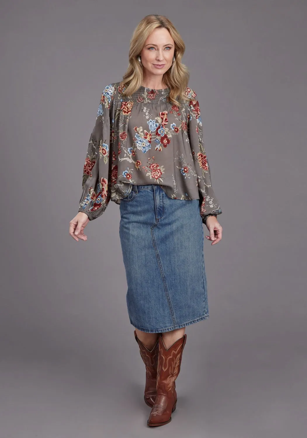 Anti Bacterial Treatment Stretch Soft Stetson Womens Asymmetrical Seam Medium Wash 100% Cotton Skirt