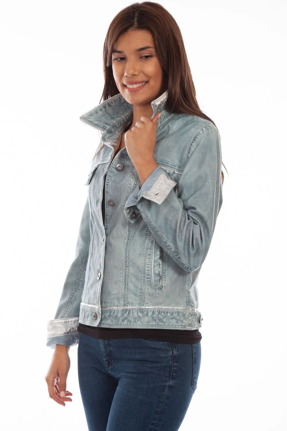 Scully Womens Denim Leather Classic Jean Jacket Timeless Choice Unisex Fashion