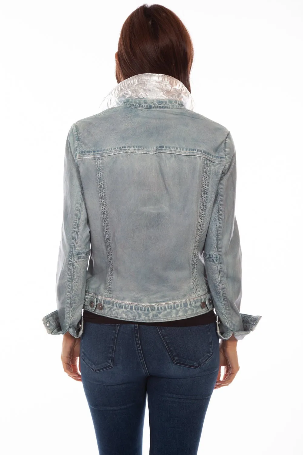 Scully Womens Denim Leather Classic Jean Jacket Active Fit Quick Dry Fabric