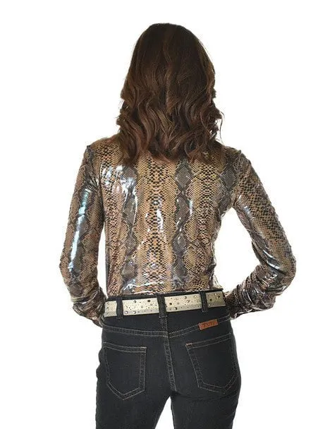 Quick Release Placket Quick-Dry Cowgirl Tuff Womens Midweight Snake Tan Polyester L/S Shirt