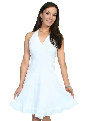 Chic Finish Scully Cantina Collection Halter Dress White 100% Cotton Soutache S Customizable Fit Straight Cut Scully Cantina Collection Halter Dress White 100% Cotton Soutache S