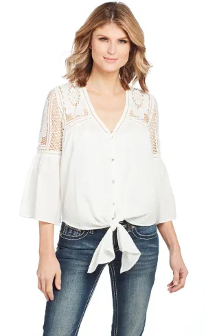 Chic Fit Cowgirl Up Womens White 100% Cotton Crochet Tie-Up Tunic L/S Cowgirl Up Womens White 100% Cotton Crochet Tie-Up Tunic L/S Light Touch