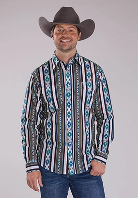 Chic Look Roper Mens Vertical Retro Stripe Grey 100% Cotton L/S Shirt Adjustable Cuffs Roper Mens Vertical Retro Stripe Grey 100% Cotton L/S Shirt
