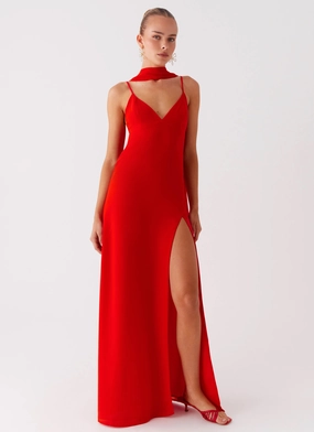 Chic Style Yorke Scarf Maxi Dress - Raspberry Red Natural Layers Formal Outfit Yorke Scarf Maxi Dress - Raspberry Red