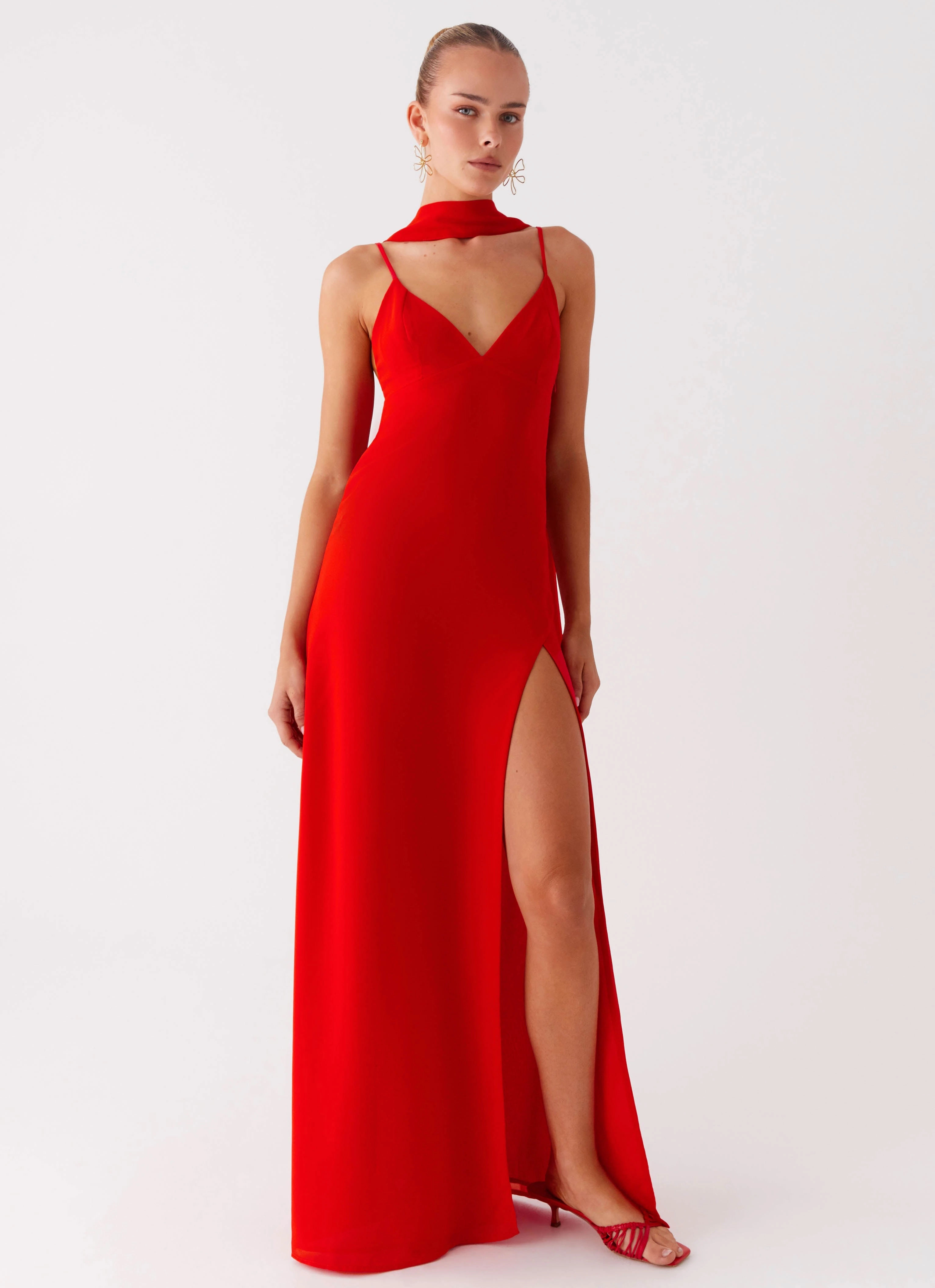 Natural Layers Formal Outfit Yorke Scarf Maxi Dress - Raspberry Red