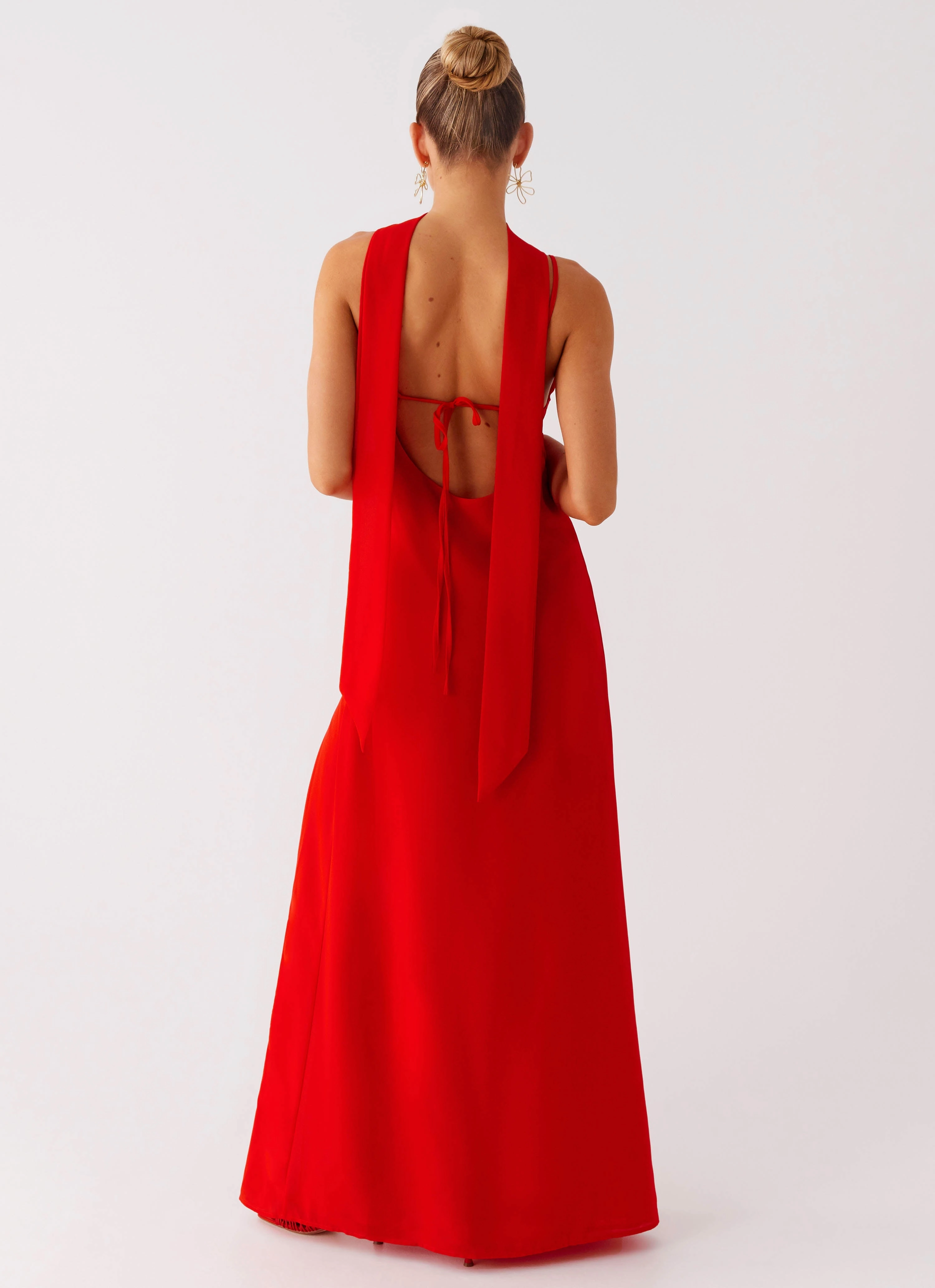 Yorke Scarf Maxi Dress - Raspberry Red Satin Touch Satin Layers