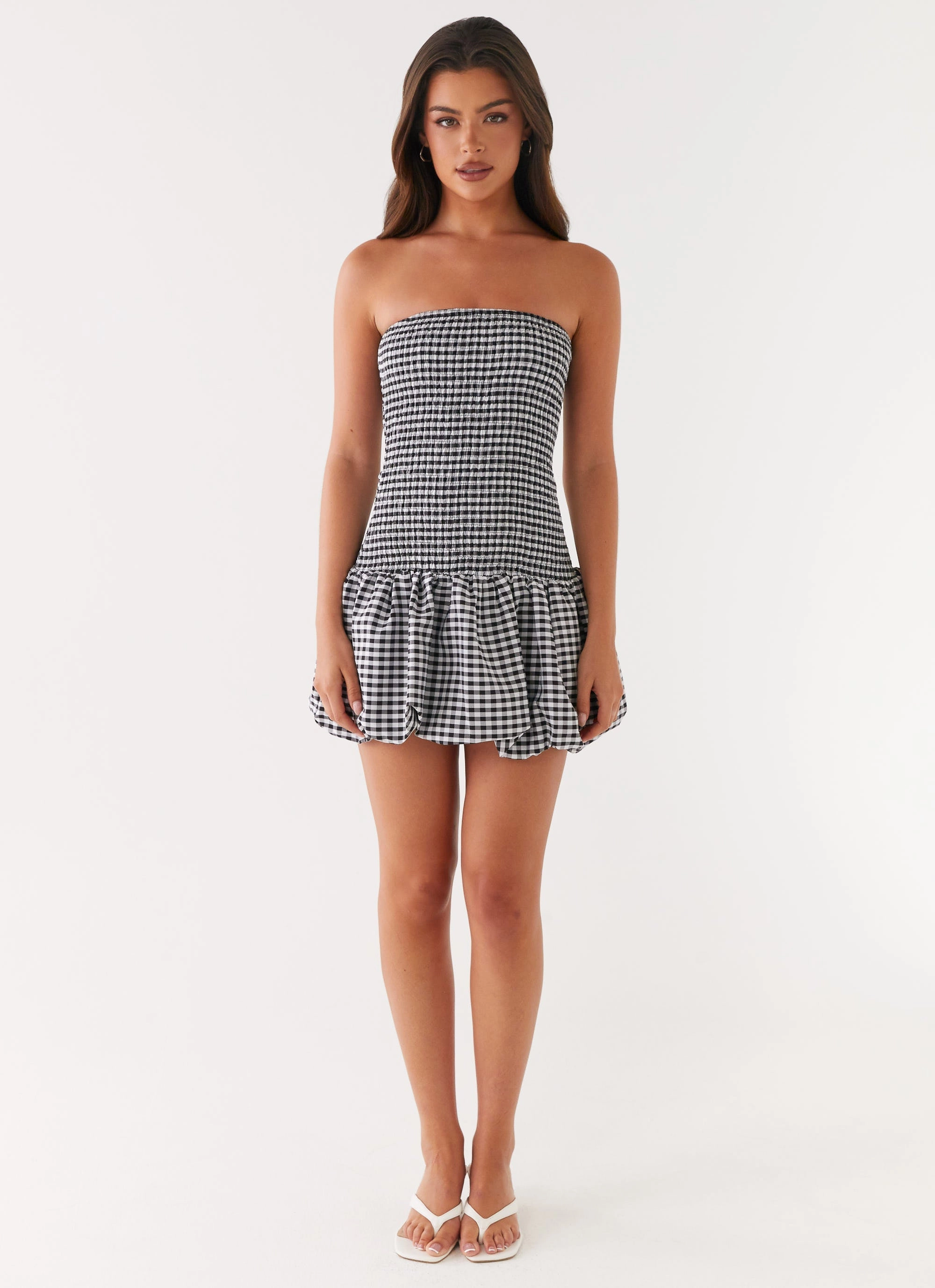 Martell Mini Dress - Black Gingham High Cut Scoop-Neck