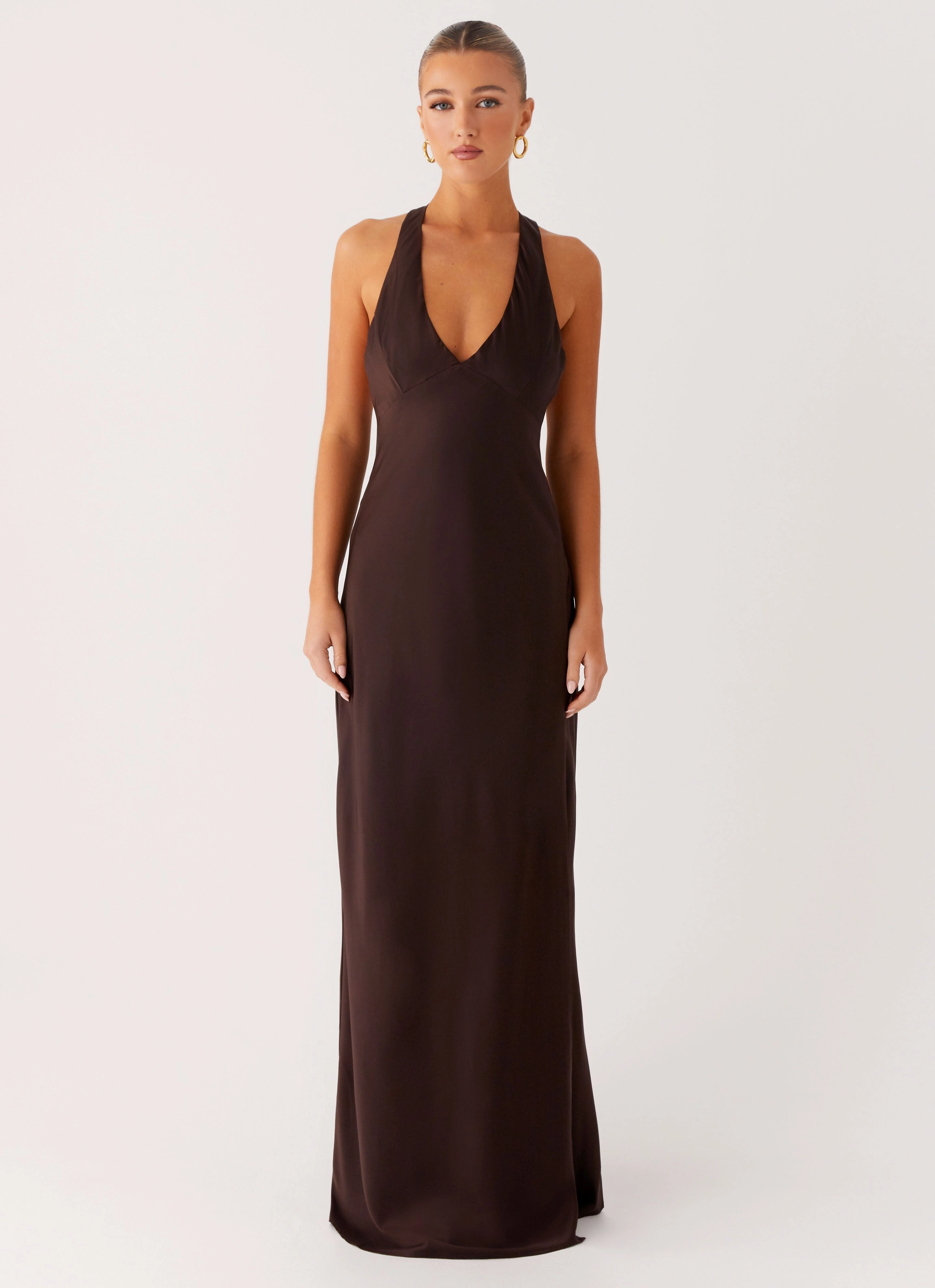 Bare Arm Skin Touch Angie Maxi Dress - Chocolate