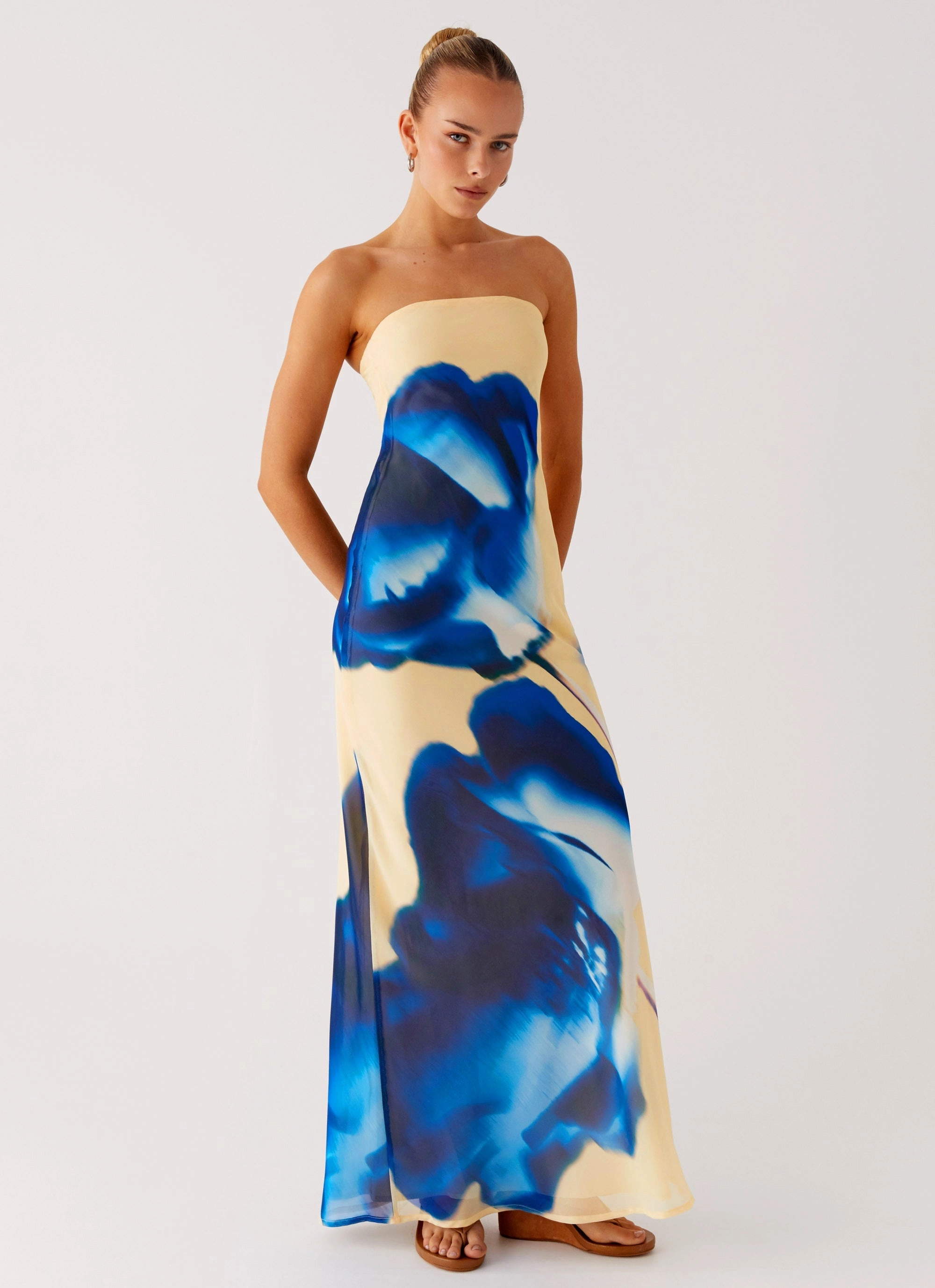 Feminine off-the-shoulder gown Delicate Touch So You Say Strapless Maxi Dress - Heirloom Floral