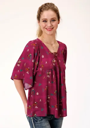 Chill Comfort Roper Womens Red Rayon/Nylon Retro Cowboys S/S Blouse Iconic look Hidden Placket Roper Womens Red Rayon/Nylon Retro Cowboys S/S Blouse