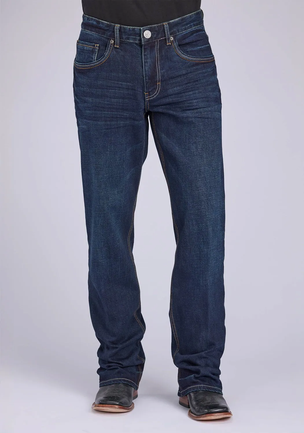 Stetson Mens 1313 Modern Stretch Dark Wash Cotton Blend Pieced Jeans Unfaded Hemline Everyday Party Look