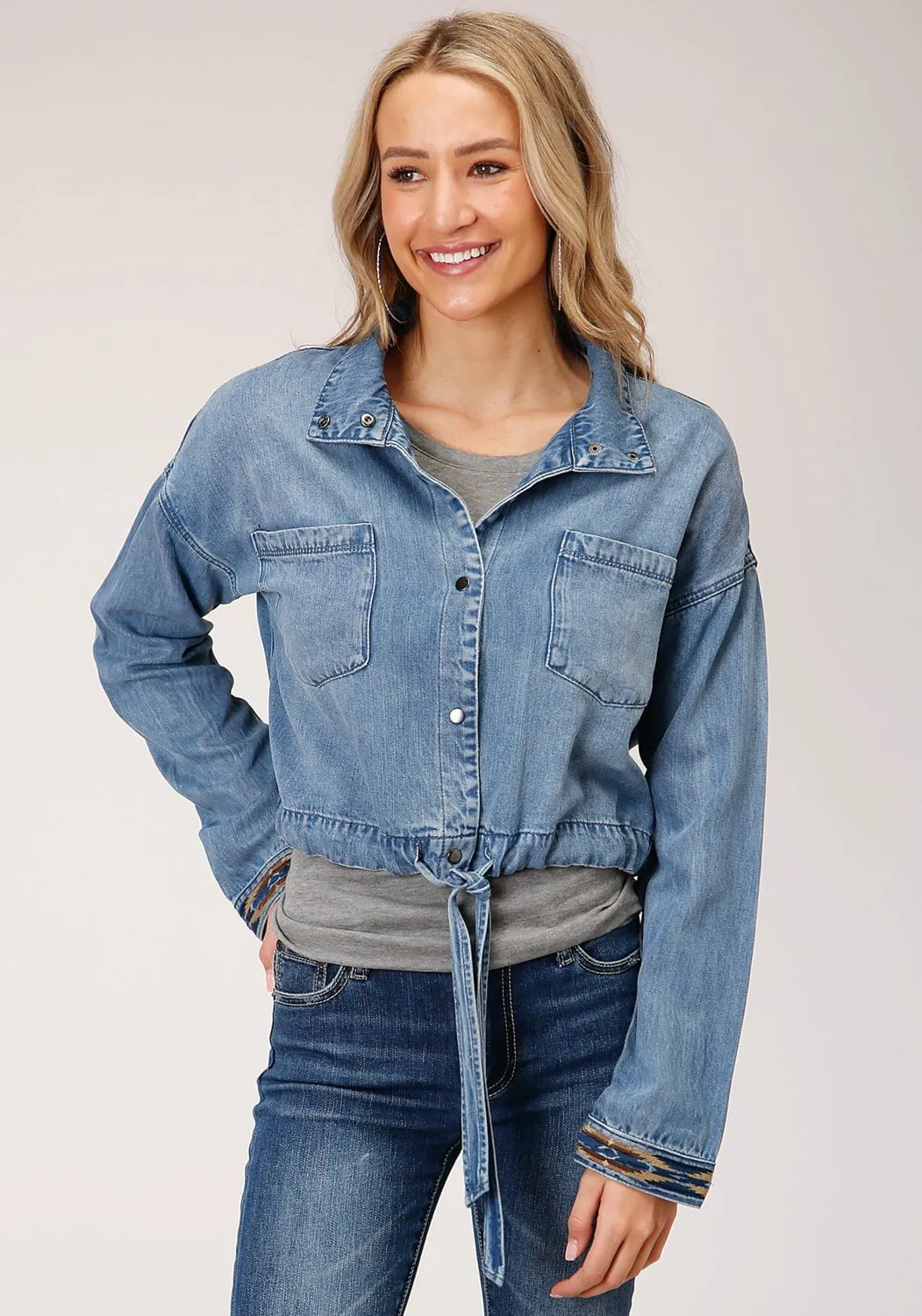 Popular Staple Night Out Parent Style Stetson Womens Denim Denim Fold Down Stand Collar Jacket