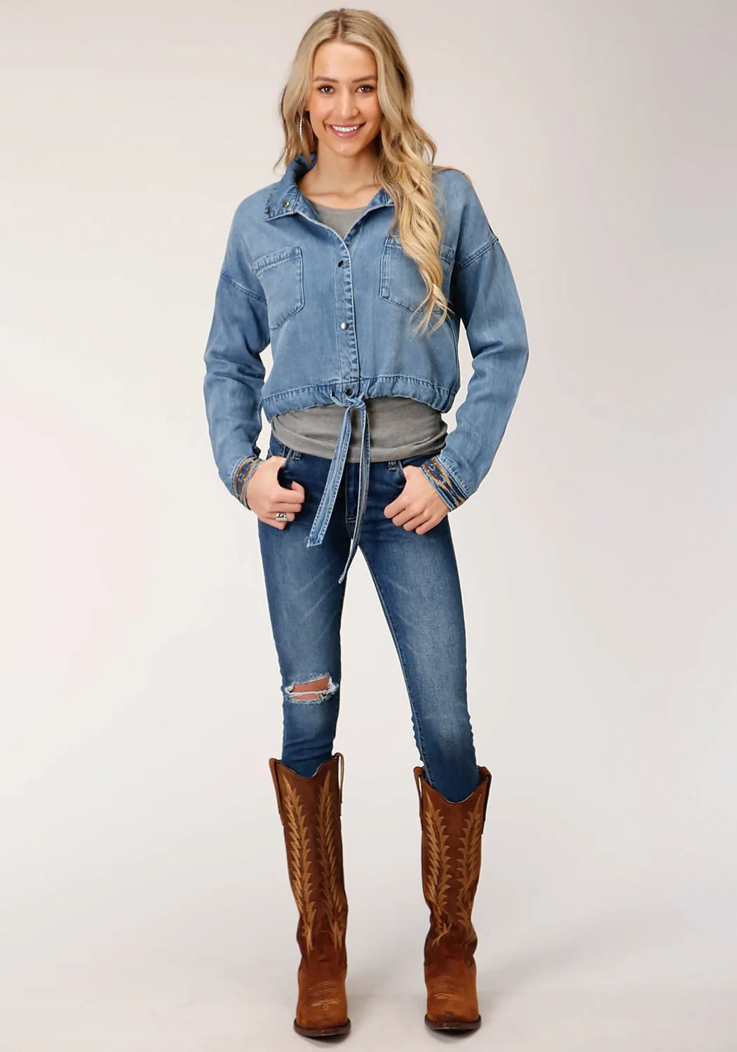 Stetson Womens Denim Denim Fold Down Stand Collar Jacket Classic Design Light Touch