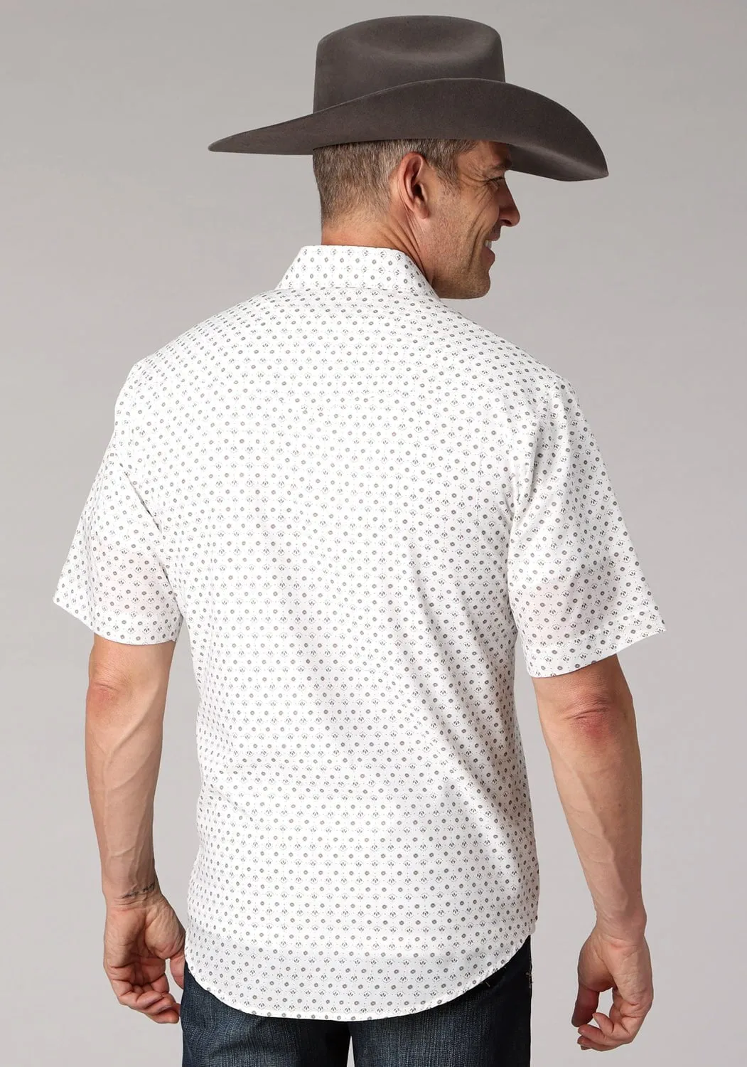 Casual Comfort Roper Mens 2065 Mini Floral White Cotton Blend S/S Shirt