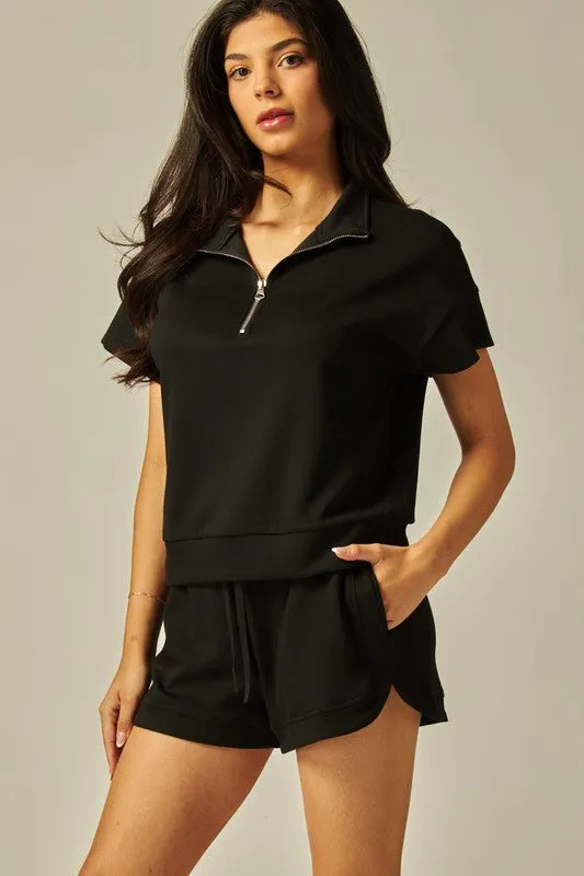 creative industry Flexible Stitching Milano Double Soft Short Sleeve Half-Zip Sweat Shorts